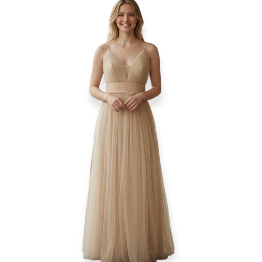 Revelry Blush Tulle Maxi Dress Size 8 Bridesmaid Wedding Formal A-Line Mesh